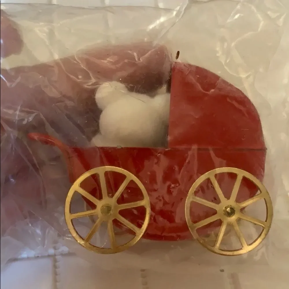 Vtg Enesco teddy‎ bear in baby carriage ornament